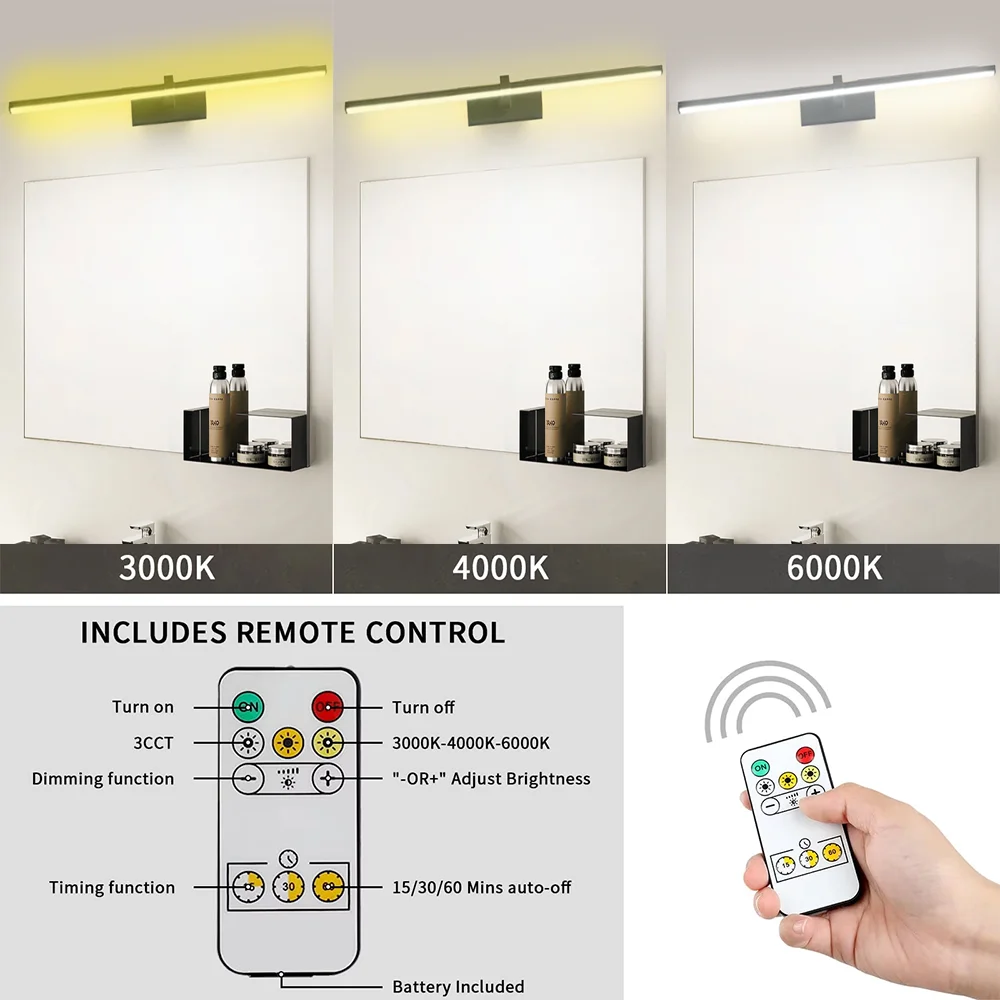 Applique murale LED moderne avec télécommande pour bureau, chambre et salle de bain - Éclairage variable – Image 5