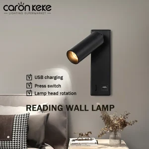 Lampe de chevet murale LED avec interrupteur et port USB rotatif pour salon et chambre