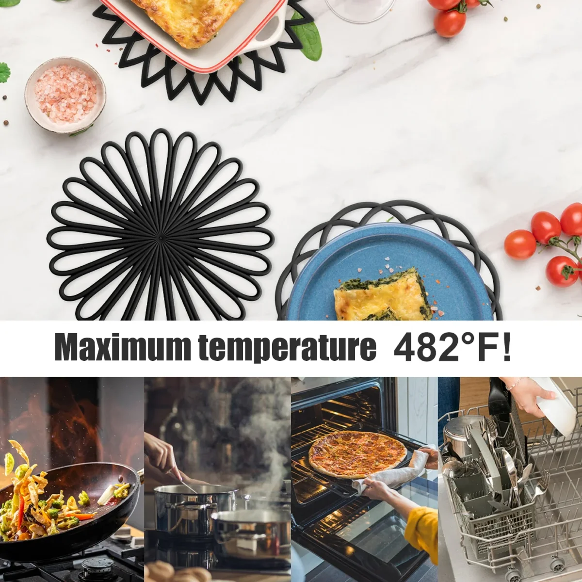 Set de 9 dessous de plat en silicone antidérapants, résistants à la chaleur 250°C, pour table et cuisine moderne – Image 6