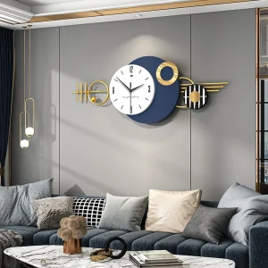 Horloge murale bleue moderne pour salon et salle à manger - Design abstrait circulaire