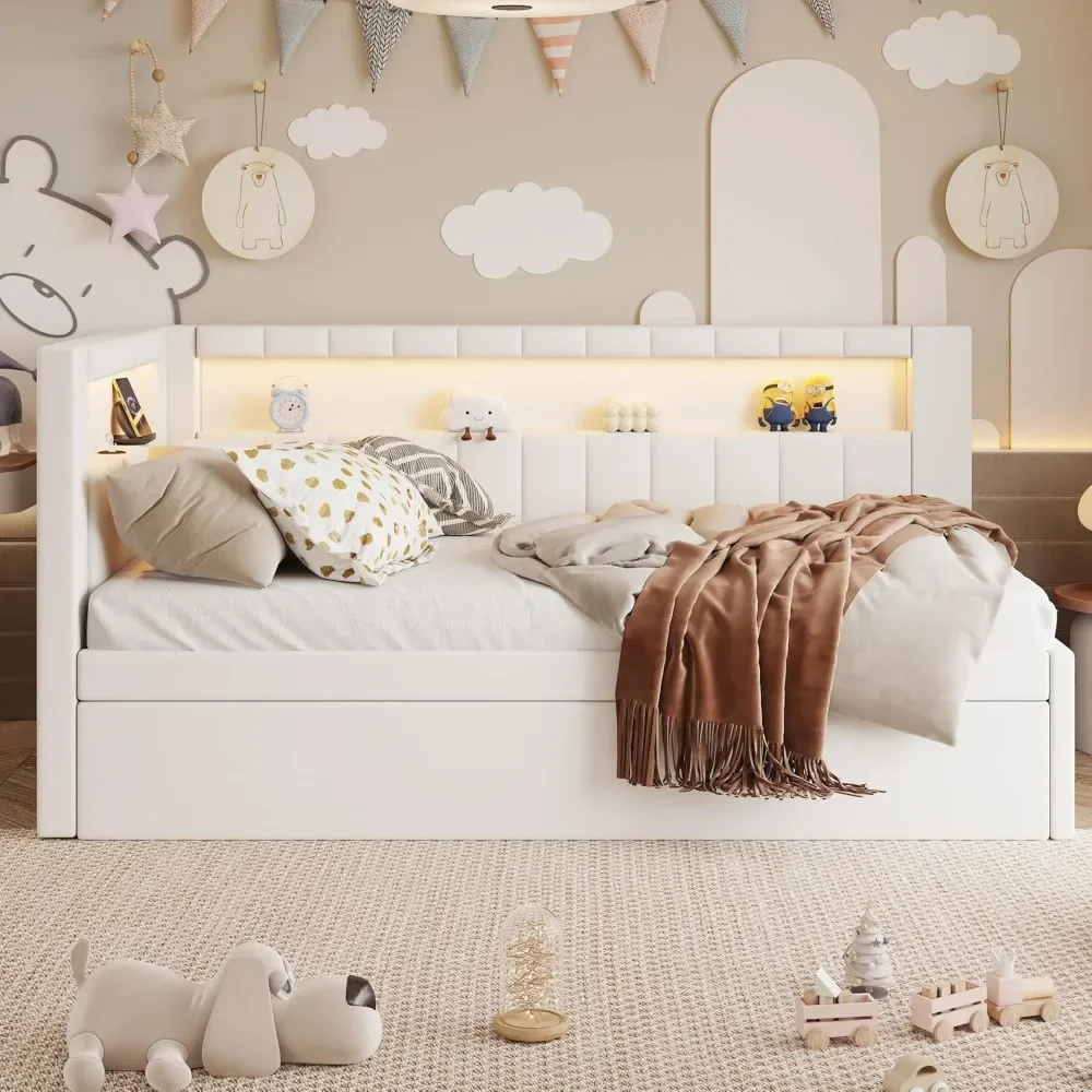 Tête de lit double minimaliste nordique avec bibliothèque intégrée et rangements pratiques – Image 5