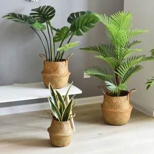 Panier de rangement en osier naturel, panier décoratif pour linge et plantes, organisateur domestique