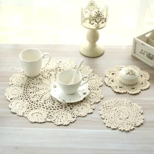 Napperon en coton crocheté main vintage blanc pour table de mariage décoration intérieure