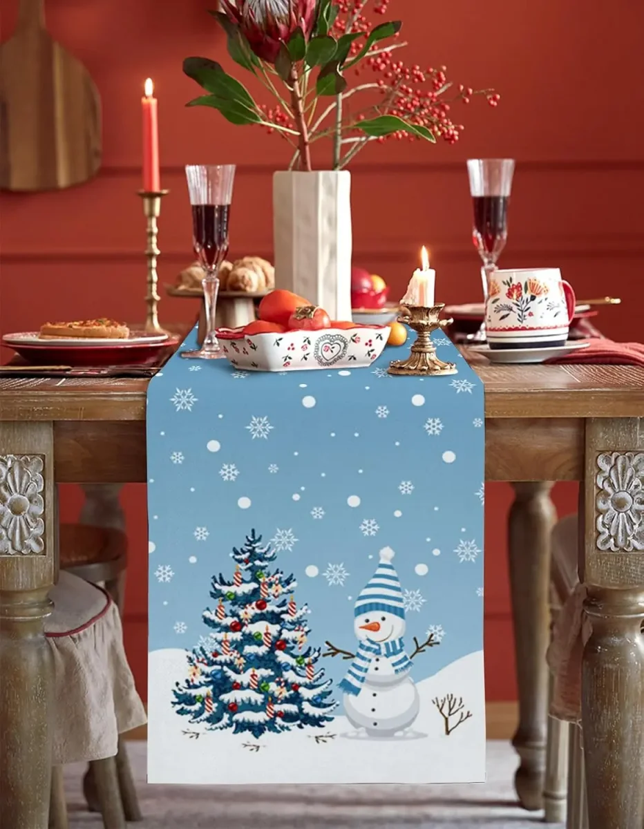 Chemin de table en lin flocon de neige pour Noël – Image 3