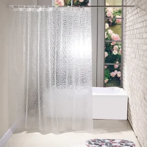 Rideau de douche en galets PEVA imperméable avec doublure transparente pour baignoire