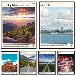 Poster voyage USA toile canvas paysage villes américaines mural
