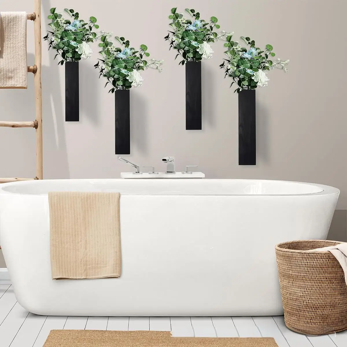 Jardinière murale noire en bois pour plantes d'intérieur, décoration boho pour salon et chambre – Image 5