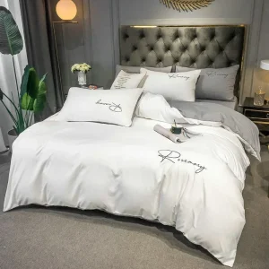 Housse de couette brodée 150x200 en polyester haute qualité - Couleurs modernes et douces