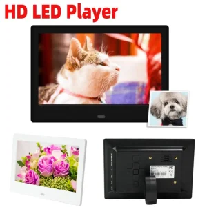 Cadre photo numérique LED 7" avec horloge et calendrier, lecteur vidéo et audio, télécommande incluse