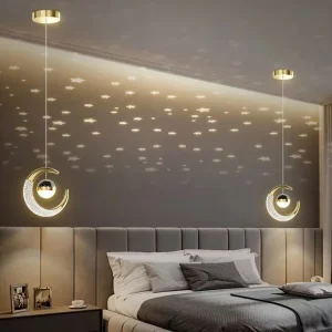 Lampe suspendue lune etoiles pour chambre et salon - Projecteur decoratif LED ambiance