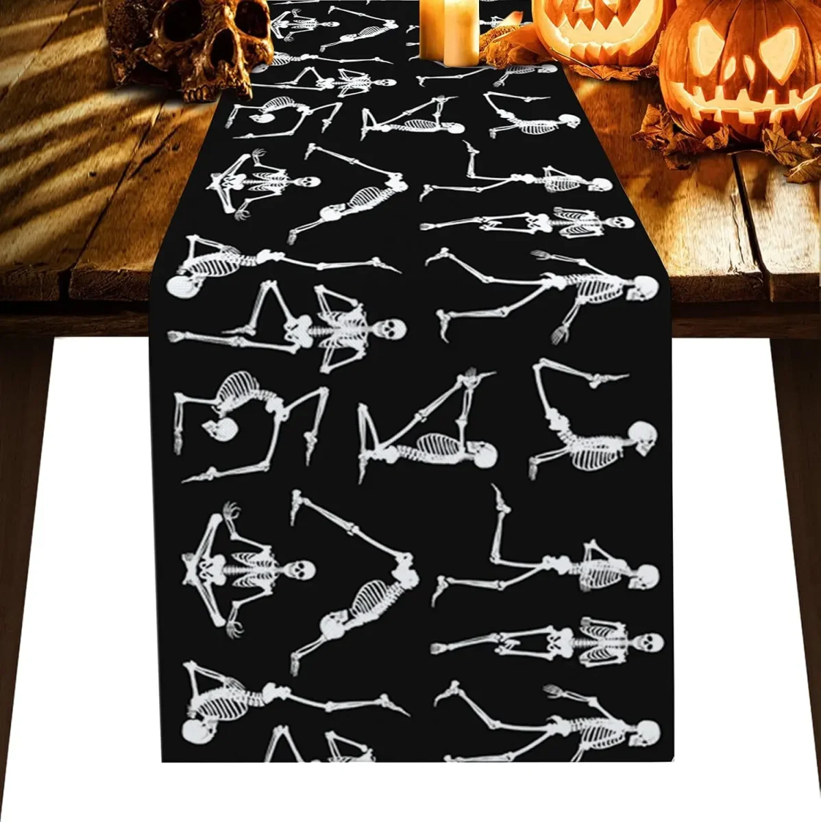 Chemin de table en lin motif crâne Halloween pour décoration – Image 2