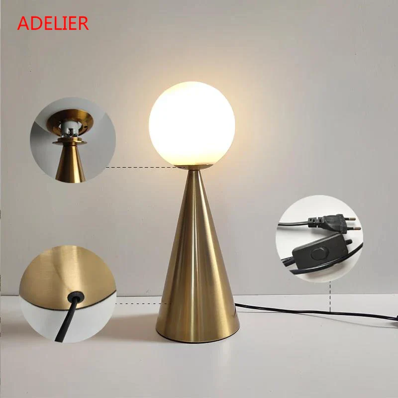 Lampe de chevet postmoderne en verre doré, cône créatif pour salon et chambre – Image 6
