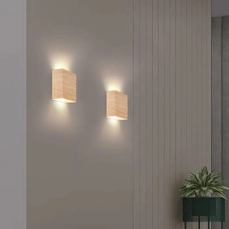 Applique murale LED bois noyer lumière chaude pour salon chambre décoration nordique