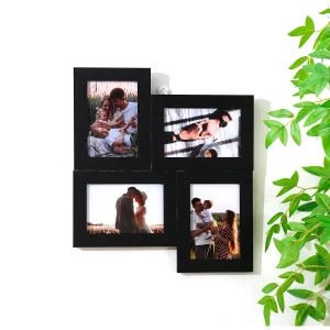 Cadre photo mural multi-ouverture 4x6 en bois blanc jaune noir - Décoration murale maison