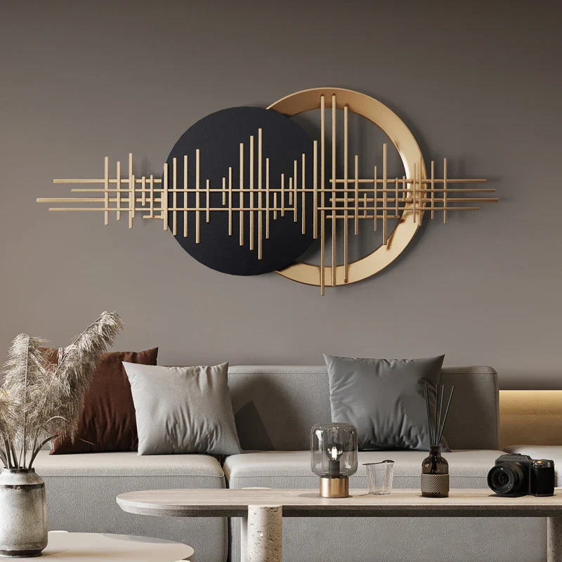 Décoration murale moderne en métal pour salon, pendentif luxueux gris clair ou vert clair – Image 3