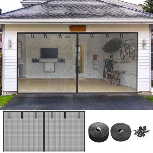 Rideau de porte garage magnétique noir anti-moustiques sans perçage 3x2.6m
