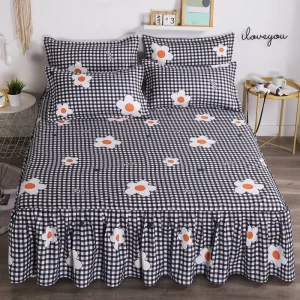 Ensemble de couvre-lit brodé en coton 3 pièces avec jupe de lit et taies d'oreiller