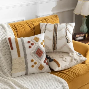 Housse de coussin tuftée polyester-coton 45x45cm décor nordique