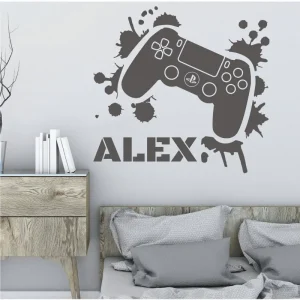 Autocollant mural personnalisé avec nom brodé pour studio de jeu, décoration salle de jeux en vinyle PVC