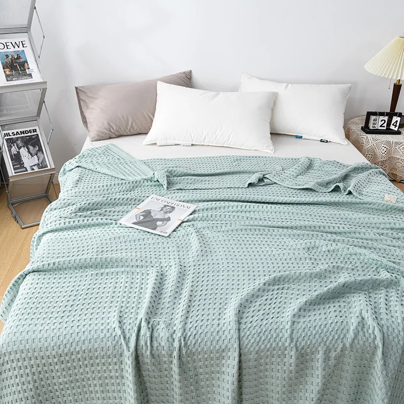 Jeté de lit en coton gaufré à carreaux japonais - Couverture légère pour climatisation et été – Image 5