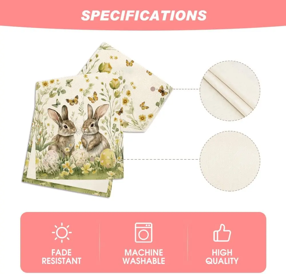 Chemin de table lin imprimé Pâques papillon fleurs 150-200cm – Image 7