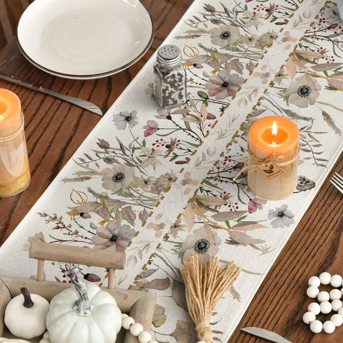 Chemin de table lin imprimé fleurs sauvages lavable réutilisable élégant – Image 6
