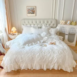 Housse de couette 100% coton délavé 160x200cm avec taies et drap - Ensemble lit 4/6 pièces