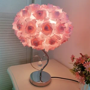Lampe de chevet rose en forme de cœur, veilleuse décorative 3D pour chambre à coucher, style pastoral