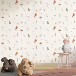 Papier peint adhésif non tissé blanc feuilles pour chambre de fille - Décoration pépinière facile