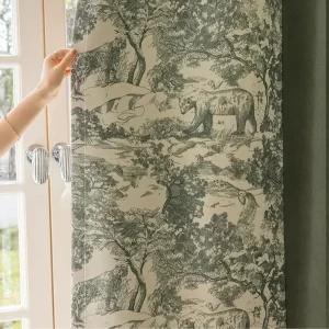 Rideau vert à motifs graphique