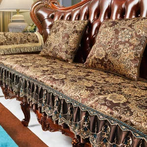 Housse de canapé en chenille jacquard anti-dérapante luxe pour salon