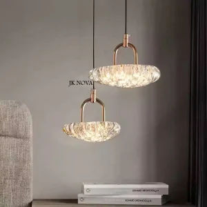 Lampe de chevet suspendue design moderne avec abat-jour cristal de glace - Noir, Bleu ou Brun