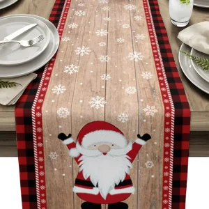 Chemin de table en lin imprimé Noël Buffalo Plaid durable