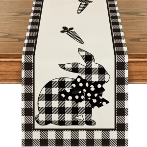 Chemin de table lin imprimé lapin carottes Buffalo Plaid