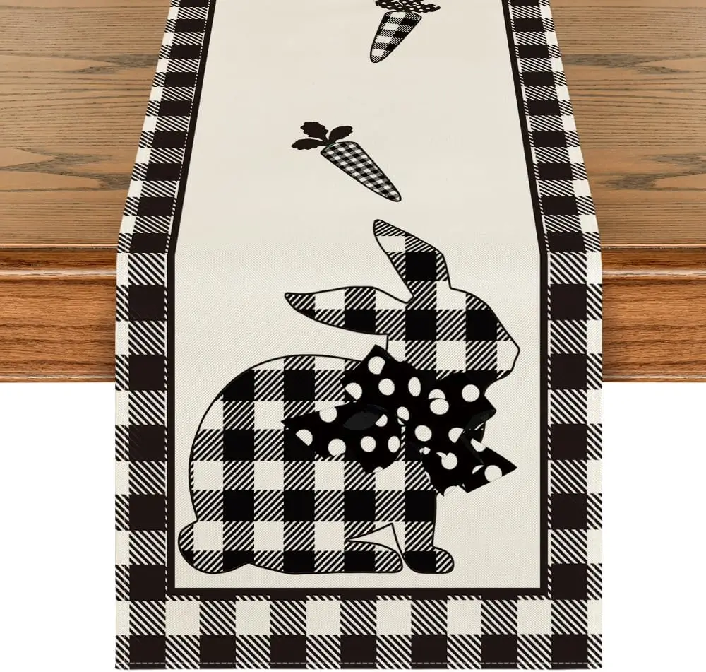 Chemin de table lin imprimé lapin carottes Buffalo Plaid