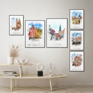 Affiche toile aquarelle Europe de voyage - décor mural élégant