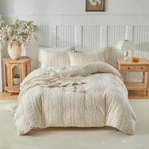 Housse de couette beige en microfibre Boho chic - Ensemble literie Queen pour toutes saisons