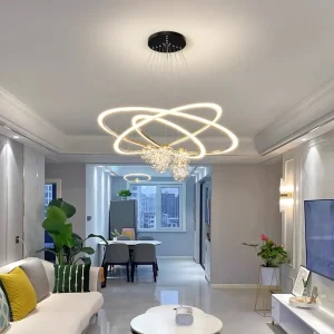 Lustre suspendu moderne en anneau pour salon et chambre, suspension créative avec variateur d'intensité