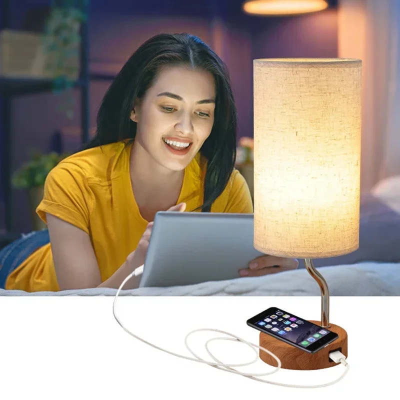 Lampe de bureau LED avec chargeur sans fil, intensité variable 3 niveaux, abat-jour tissu – Image 4