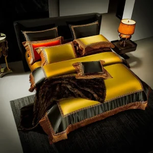 Parure de lit en satin de coton égyptien luxueuse avec broderie et patchwork - Ensemble literie chic