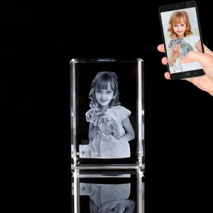 Cadre photo en cristal personnalisé gravé laser 3D - Cube de cristal avec image et texte - Ombre Interieur
