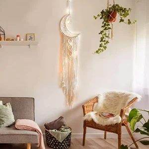 Tenture murale macramé 96x96cm jaune clair décoration bohème chic pour chambre