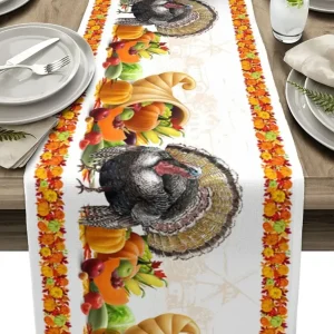 Chemin de table lin imprimé automne 150-200 cm décor Thanksgiving
