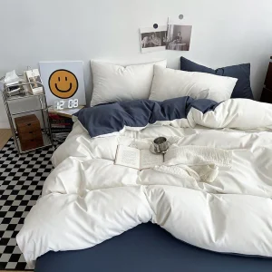 Housse de couette 160x200 cm en polyester doux, parure de lit unie pour chambre moderne