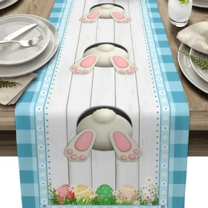 Chemin de table en lin imprimé lapin de Pâques
