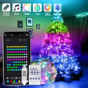 Guirlande lumineuse Bluetooth 10m 100 LED RGB pour sapin de Noël étanche intérieur extérieur