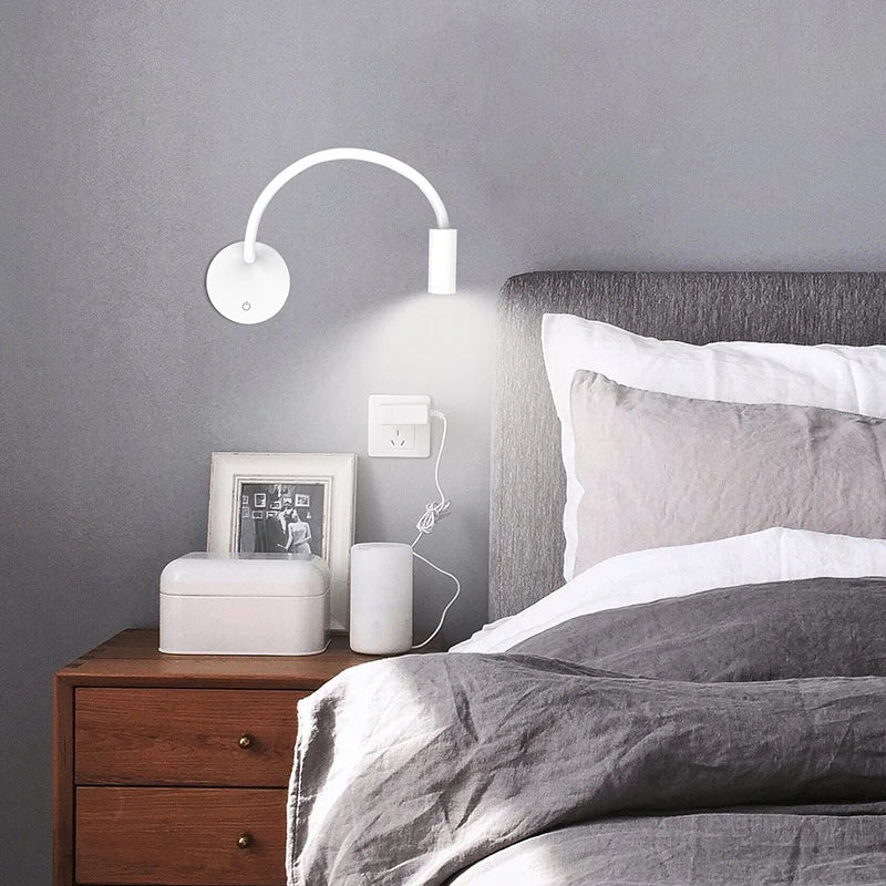 Lampe murale de lecture flexible à col de cygne 3W LED pour tête de lit blanc et bureau – Image 4