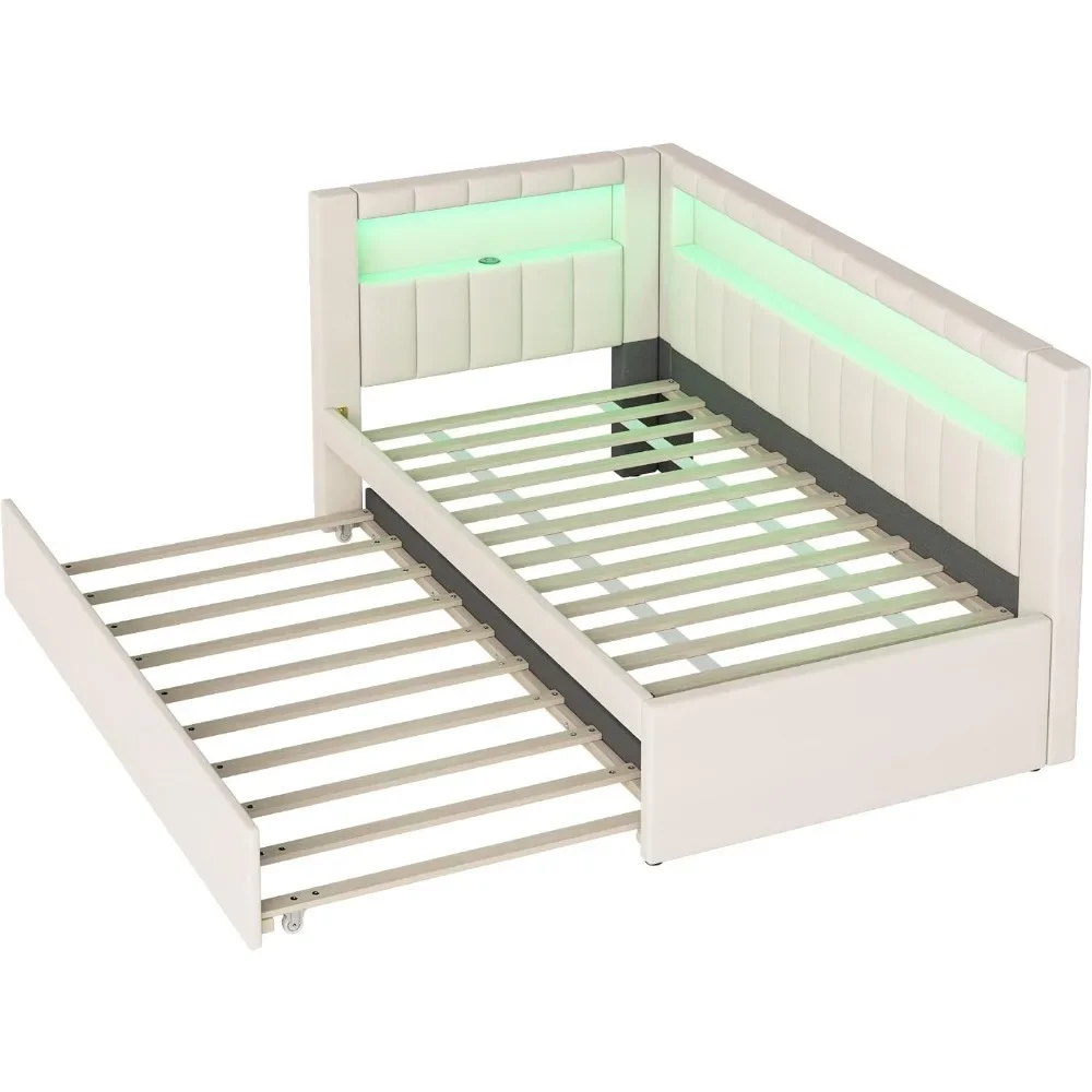 Tête de lit double minimaliste nordique avec bibliothèque intégrée et rangements pratiques