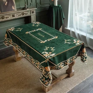 Nappe velours hollandais à fleurs verte, résistante et décorative.