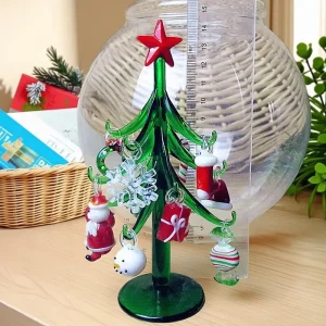 Figurine d'arbre de Noël en verre fait main 15cm - Décoration festive élégante